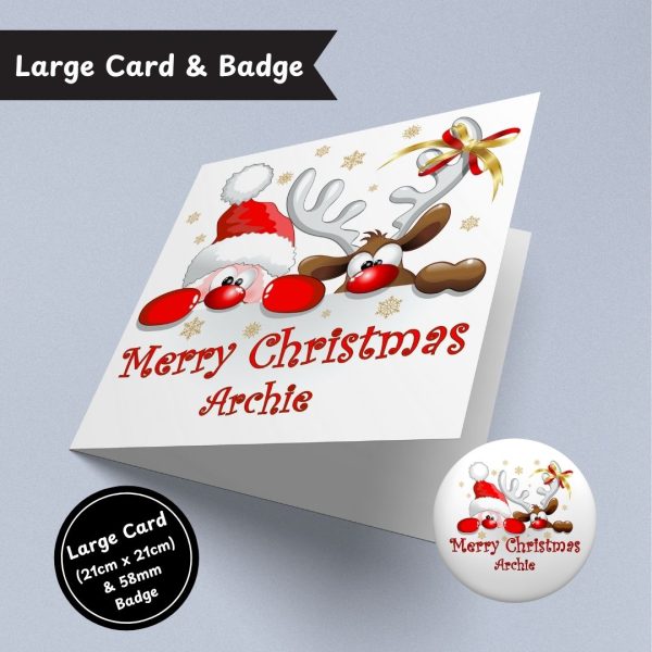 Festive Peekaboo Christmas Large Card & Button Badge