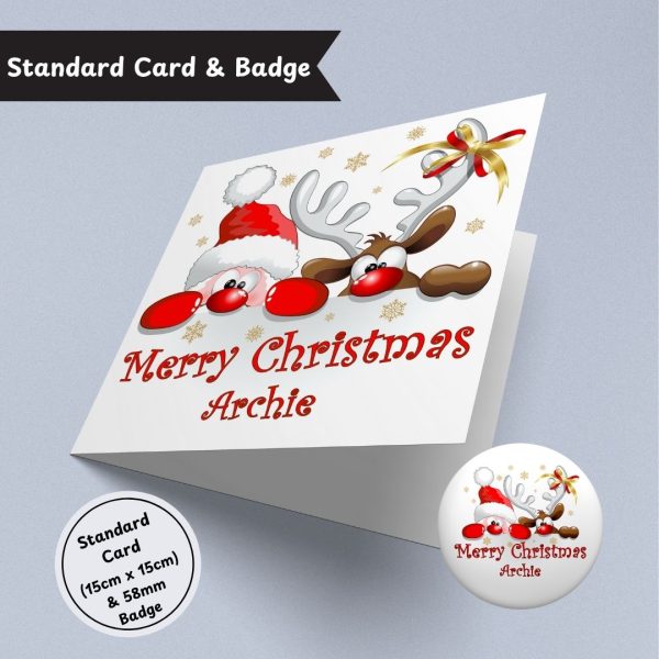 Festive Peekaboo Christmas Standard Card & Button Badge