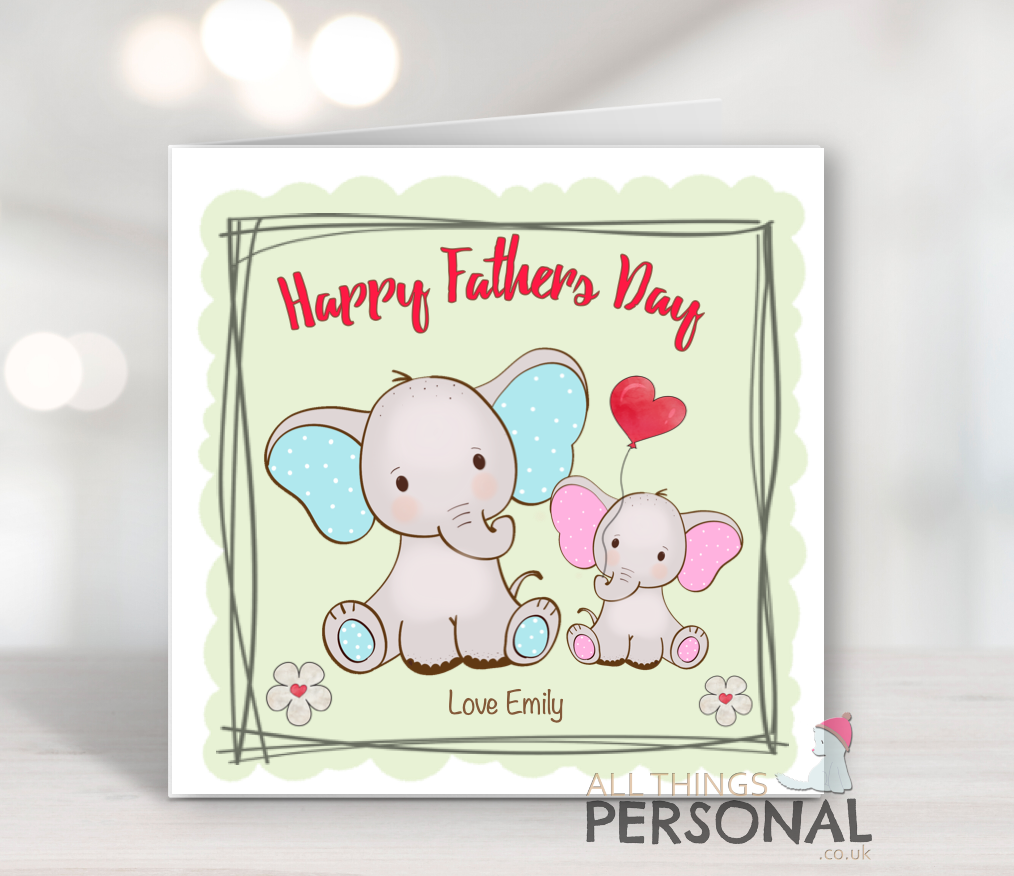 Elephants Fathers day card Cute Elephants Father's Day Card - Image 1