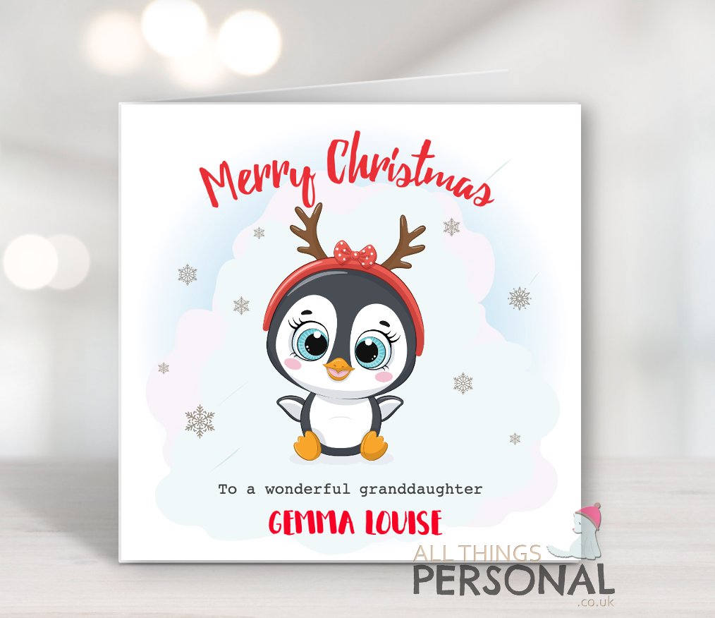 Penguin Girls Christmas Card Penguin Christmas Card for Her - Image 1