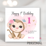 Cute Monkey Girls First Birthday Card
