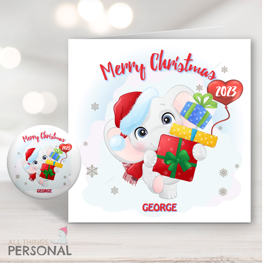 main Cute Elephant Christmas Card - Image 1