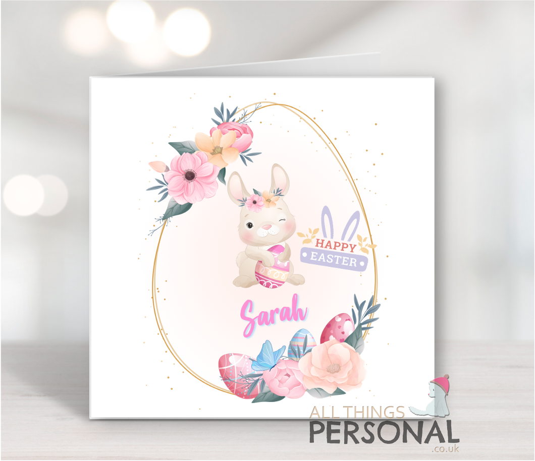 Floral Easter Card Floral Bunny Easter Card - Image 1