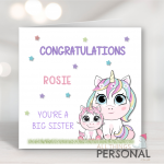 Unicorns You're A Big Sister Card