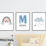 Blue Initial Print Set of 3