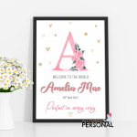 Pink Floral Initial Print