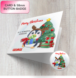 Penguin Joy Christmas Card & Button Badge
