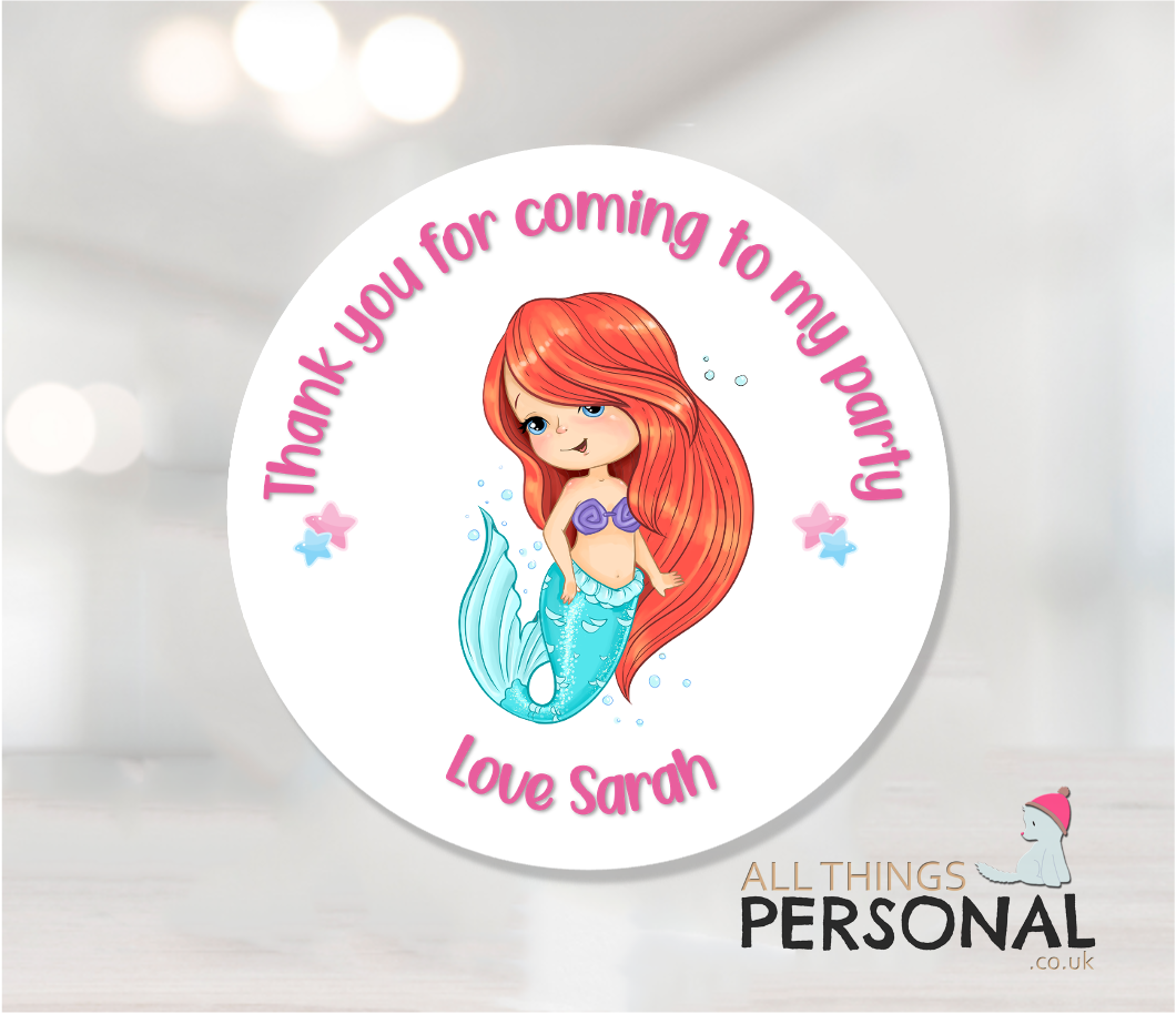Mermaid Birthday Stickers Cute Mermaid Party Stickers - Image 1