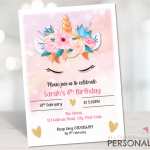 Pink Unicorn Birthday Invites