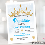 Blue Princess Party Birthday Invites