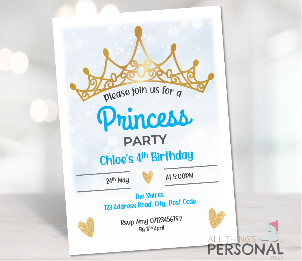 Blue Princess Invites Blue Princess Party Birthday Invites - Image 1