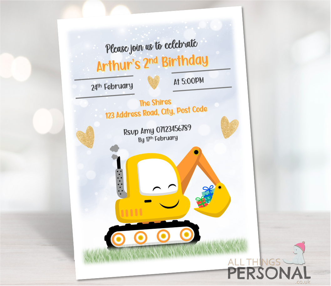 Digger Birthday Invitations Digger Birthday Invites - Image 1
