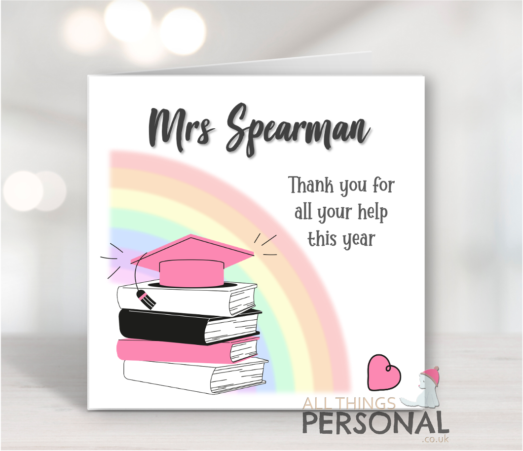 Books & Rainbow Thank You Teacher Card Books & Rainbow Thank You Teacher Card - Image 1