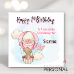 Pink Bear In A Balloon Birthday Card