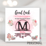 Pink Monogram First Day At School Card