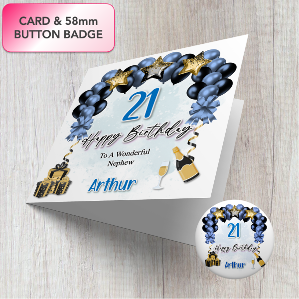 Balloons & Cheers Birthday Card & Button Badge