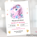 Floral Unicorn Birthday Invites