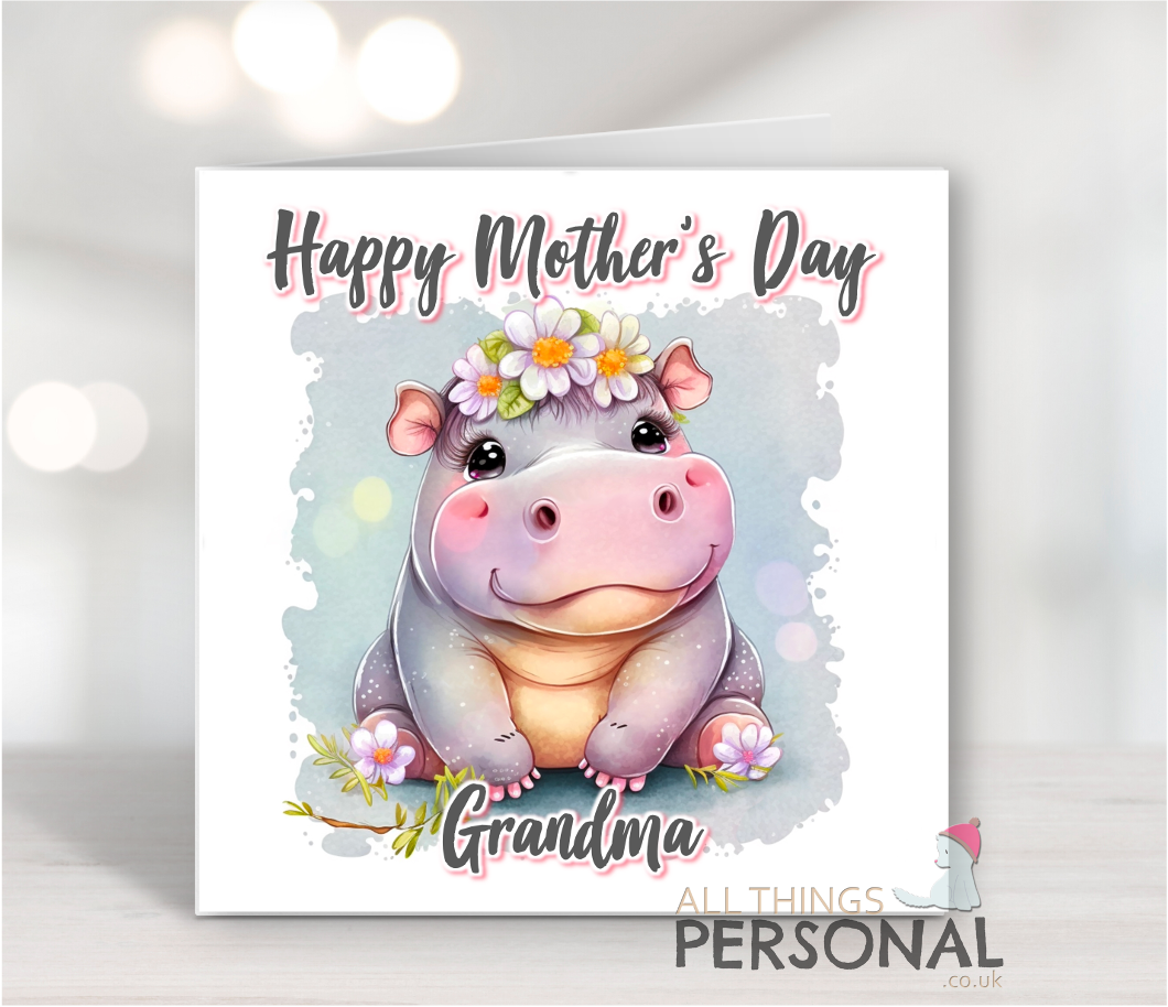 Cute Hippo Mother's Day Card Cute Hippo Mother's Day Card - Image 1