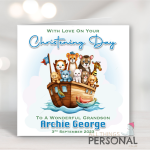 Blue Noah's Arc Christening Card