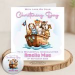 Pink Noah's Arc Christening Card