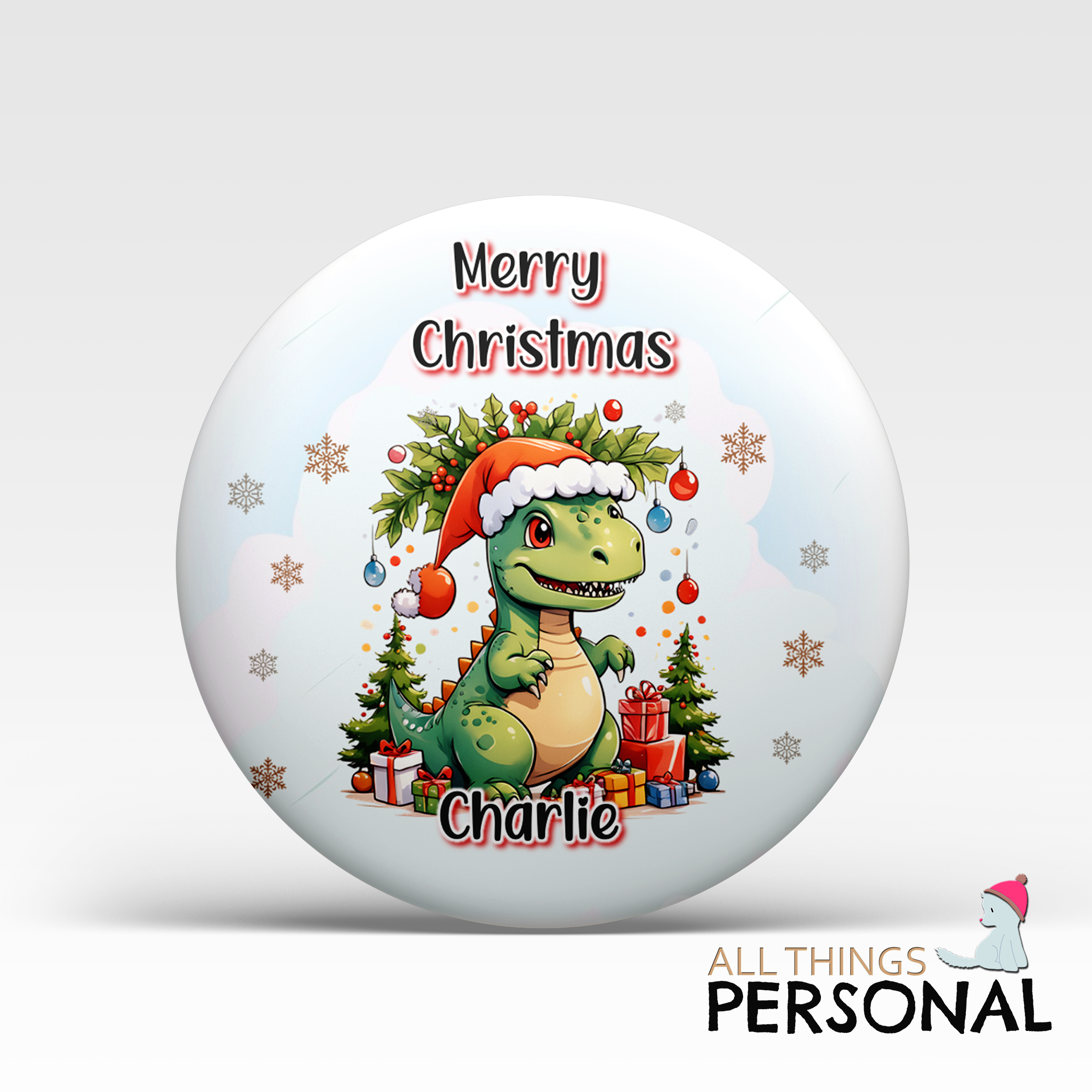 Dino Christmas Badge Dinosaur Christmas Badge - Image 1