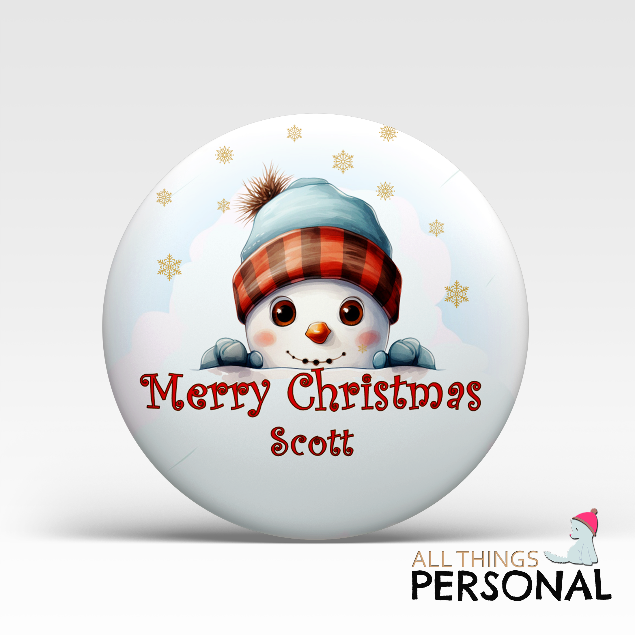Peeping Snowman badge Peeping Snowman Christmas Badge - Image 1