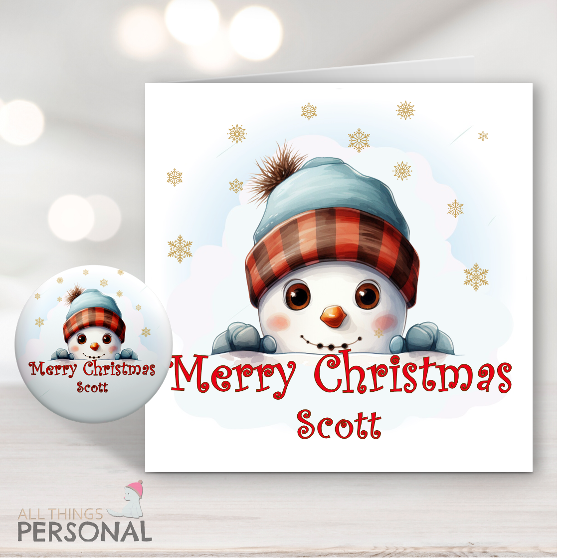 main Peeping Snowman Christmas Card - Image 1