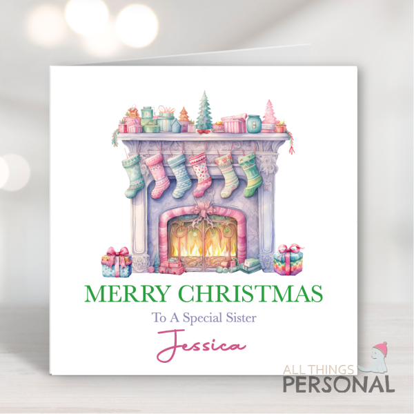 Pastel Fireplace Christmas Card Pastel Fireplace Christmas Card - Image 1