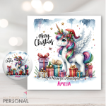 Unicorn Christmas Card and badge