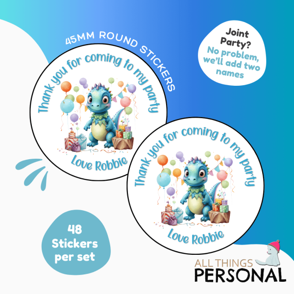 Personalised Dinosaur Birthday Party Stickers