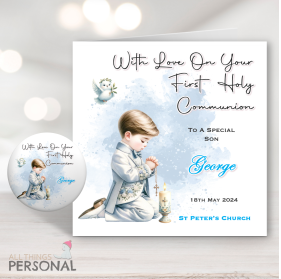 Blue Boy's First Holy Communion Card & Badge
