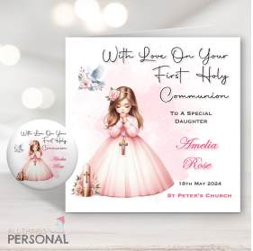Girls First Holy Communion Card & Badge