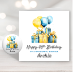 Blue Gifts Birthday Card & Badge