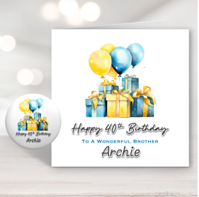 Blue Gifts Birthday Card & Badge