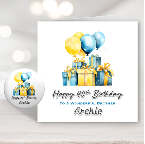 Blue Gifts Birthday Card & Badge