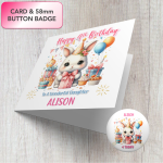 Cute Rabbit Birthday card & badge