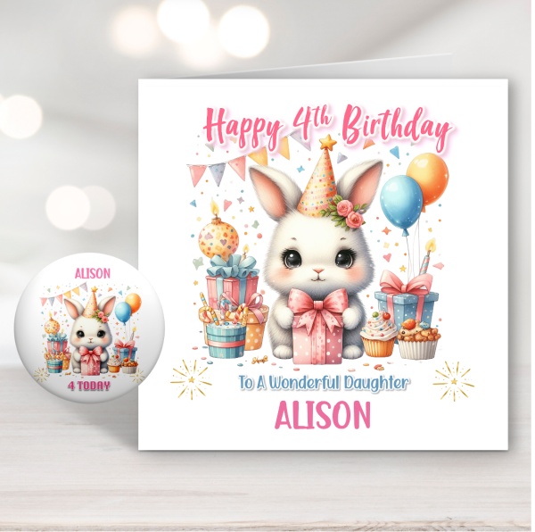 Cute Rabbit Birthday Card with Badge