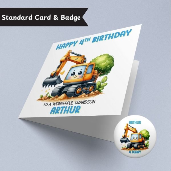 Digger Birthday Card & Button Badge