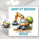 Digger Birthday Card & badge