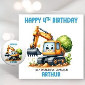 Digger Birthday Card & badge