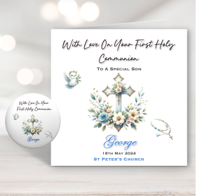 Boy's Cross First Holy Communion Card