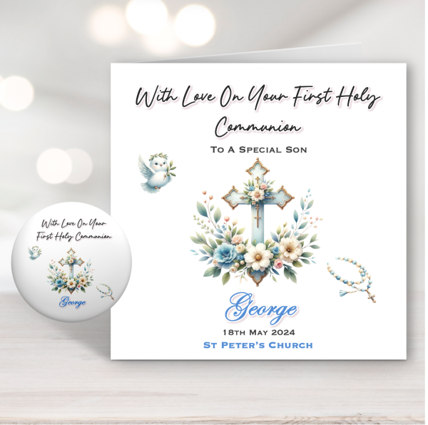Boy's Cross First Holy Communion Card