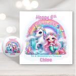 Unicorn & Mermaid Birthday Card and Badge
