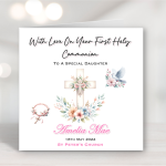 Pink Cross Girl's First Holy Communion Card