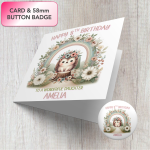 Personalised Hedgehog Woodland Birthday Card & Badge