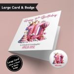 Pink Perfection at 10 Birthday large Card & Button Badge