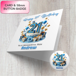 Blue Vibes 21st Birthday Card & Button Badge