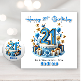 Blue Vibes 21st Birthday Card