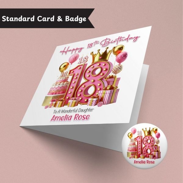 Pink Vibes 18th Birthday Card & Button Badge