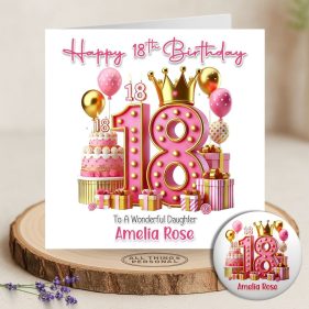 Pink Vibes 18th Birthday Card & Button Badge Main